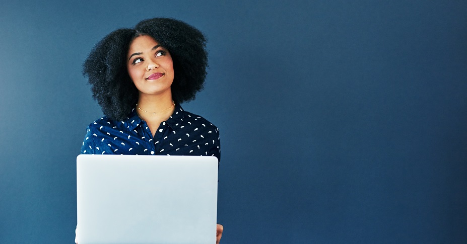 woman thinking with laptop