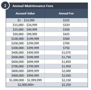 Table displaying annual maintenance fees