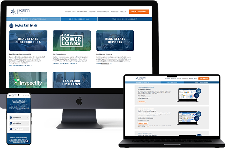 Multiple devices displaying sections of the Real Estate Hub page